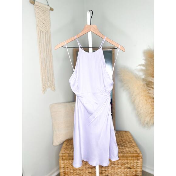 NWT Zara Mini Slip Dress Small Purple Lilac Silky Strappy Halter Open Back - Picture 5 of 11